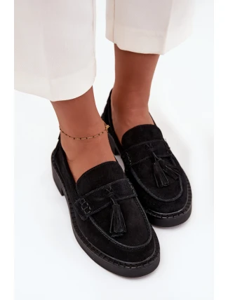 Semišové dámské mokasíny s třásněmi D&A – černé