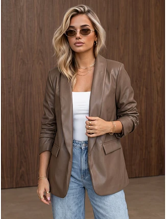 Dámská kožená bunda se zvrásněnými rukávy Fango FashionStreet PY0166 Dámská kožená bunda se zvrásněnými rukávy Fango FashionStreet PY0166