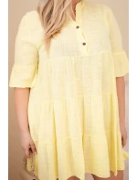 Dámské bavlněné šaty Plus Size s volány žlutá