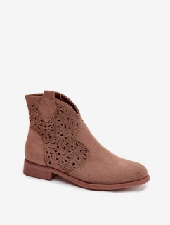 Dámské perforované kotníkové boty na nízkém podpatku S.Barski HY61-8026 Hnědé