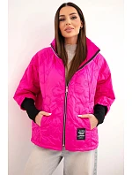 Dámská jarní prošívaná bunda s ozdobným vzorem a zipem růžový neon