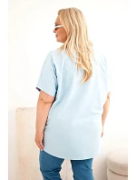 Dámská bavlněná halenka Plus Size s peříčky modrá
