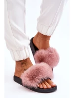 Dámské gumové pantofle s kožešinou Růžove Lucrece