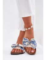 Dámské pantofle s mašlí na korkové platformě modré Lisandrea