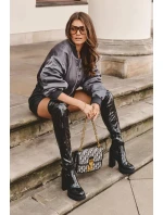 Patentované kozačky nad kolena na masivním vysokém podpatku, Black Kytia