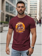 Pánské bavlněné tričko s potiskem motorky bordó FashionStreet NX5095R
