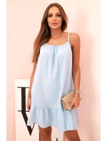 Dámská mušelínová šaty na ramínkách s volánem modrá Dámská mušelínová šaty na ramínkách s volánem modrá