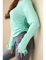 Dámská pruhovaná blůza s nařasením na boku mátová