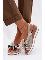 Kožené sandály na platformě s ozdobou S.Barski GR61-5988 Zlaté