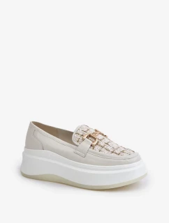 Kožené Dámské Mokasíny Na Platformě Se Zlatou Ozdobou Vinceza Světle Béžové