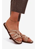 Dámské ploché nazouváky s pásky a imitací semiše béžové Calvia