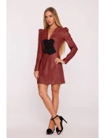 M869 Tvídové šaty s výstřihem do V - bordó