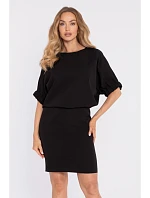 M904 Blůzové šaty s rozparkem na zádech - černé M904 Blůzové šaty s rozparkem na zádech - černé