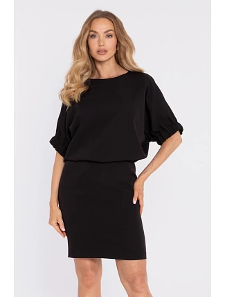 M904 Blůzové šaty s rozparkem na zádech - černé M904 Blůzové šaty s rozparkem na zádech - černé