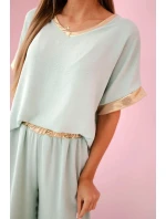 Viskózový komplet se zlatým lemováním tmavá máta