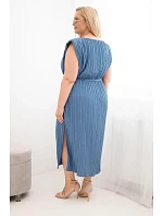 Dámské šaty Plus Size z viskózy, plisované, s vázáním džínové