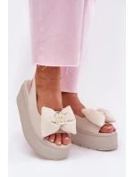 Dámské Kožené Sandály Na Platformě S Mašlí CheBello 4641 Béžové