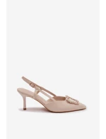 Dámské sandály na podpatku s ozdobou světle béžové Ismeria