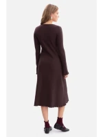 B308 Midi šaty z žebrového úpletu - tmavá čokoláda