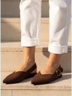 Dámské semišové baleríny s otevřeným podpatkem slingback hnědé FashionStreet ZY1354