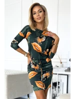 13-165 Sportovní šaty s kapsami - zelené + oranžové rty