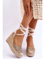 Vázané dámské sandály na klínu Béžové Josephine