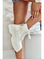 Zateplené kožené kotníkové boty na masivní podrážce světle béžové GOE OO2N4127