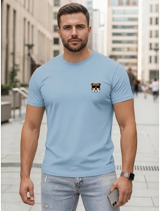 Pánské modré bavlněné tričko s potiskem buldočka FashionStreet NX0125R Pánské modré bavlněné tričko s potiskem buldočka FashionStreet NX0125R
