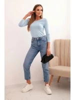 Dámská blůza s odhaleným ramenem z viskózy s rukávem 3/4 modrá