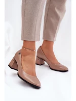 Kožené Lakované Lodičky Na Podpatku Vinceza 91130 Béžové