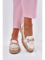 Dámské Kožené Mokasíny Se Zlatým Detailem Světle Béžové Laura Messi 2938