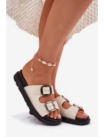 Dámské Pantofle S Přezkami Na Platformě Béžové Elamas