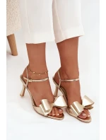 Sandály na podpatku s mašlí zlaté Noliva