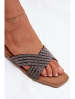 Dámské ploché nazouváky se štrasem Černé Zinnia