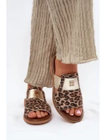 Elegantní Sandály Z Přírodní Kůže Na Ploché Podpatky Zazoo 40423 Panterka