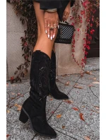 Dámské kozačky s podpatkem z eko semiše Černé Coretta