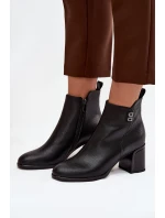 Dámské kožené zateplené boty Jovelle – černé, na podpatku