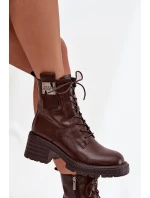 Dámské kožené workery na podpatku s ozdobným detailem Artiker – hnědé