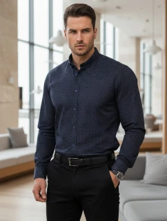 Pánská tmavě modrá vzorovaná košile slim fit FashionStreet DX2689