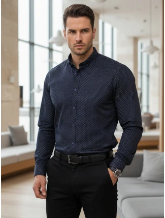 Pánská tmavě modrá vzorovaná košile slim fit FashionStreet DX2689