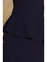 Elegantní tmavě modré dámské midi šaty s volánkem model 6211541 Elegantní tmavě modré dámské midi šaty s volánkem model 6211541