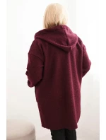 Dámský kabát Plus Size z umělé beránkové látky s kapucí a kapsami švestkový