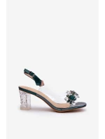 Průhledné sandály na podpatku s ozdobami zelené D&A MR38-D1 Průhledné sandály na podpatku s ozdobami zelené D&A MR38-D1