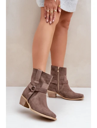 Botky Z Přírodní Semiše Na Podpatku Hnědé Zazoo 3444/2