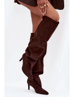 Dámské kozačky na jehlovém podpatku, vsuvné Mavilla – čokoládové