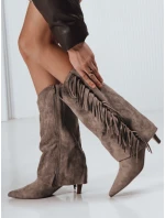 Dámské semišové kovbojské boty béžové FashionStreet ZY1240 Dámské semišové kovbojské boty béžové FashionStreet ZY1240