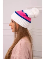 Dámská čepice Kinga K297 bílá+šedá+světle růžová