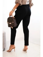 Dámské viskózové kalhoty s páskem a zúženými nohavicemi černé