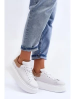 Dámské sportovní kožené boty na platformě Bílá Lemar 10150