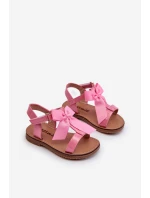 Lakýrované dětské sandálky s mašlí na suchý zip růžové Joratia